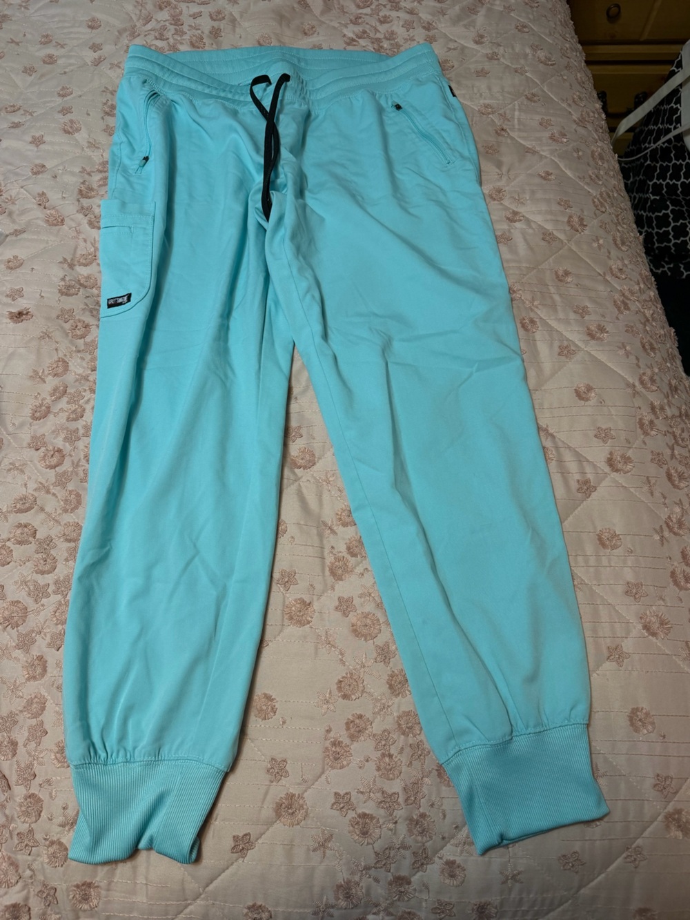 Grey's Anatomy Spandex Stretch Eden Jogger Scrub Pants Aqua Teal L